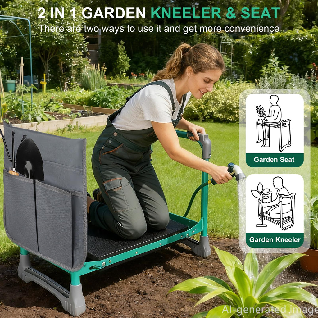 WEILISEN Garden Kneeler and Seat 2-in-1 Foldable Bench, with Storage Bags & Non-Slip Foam Pad