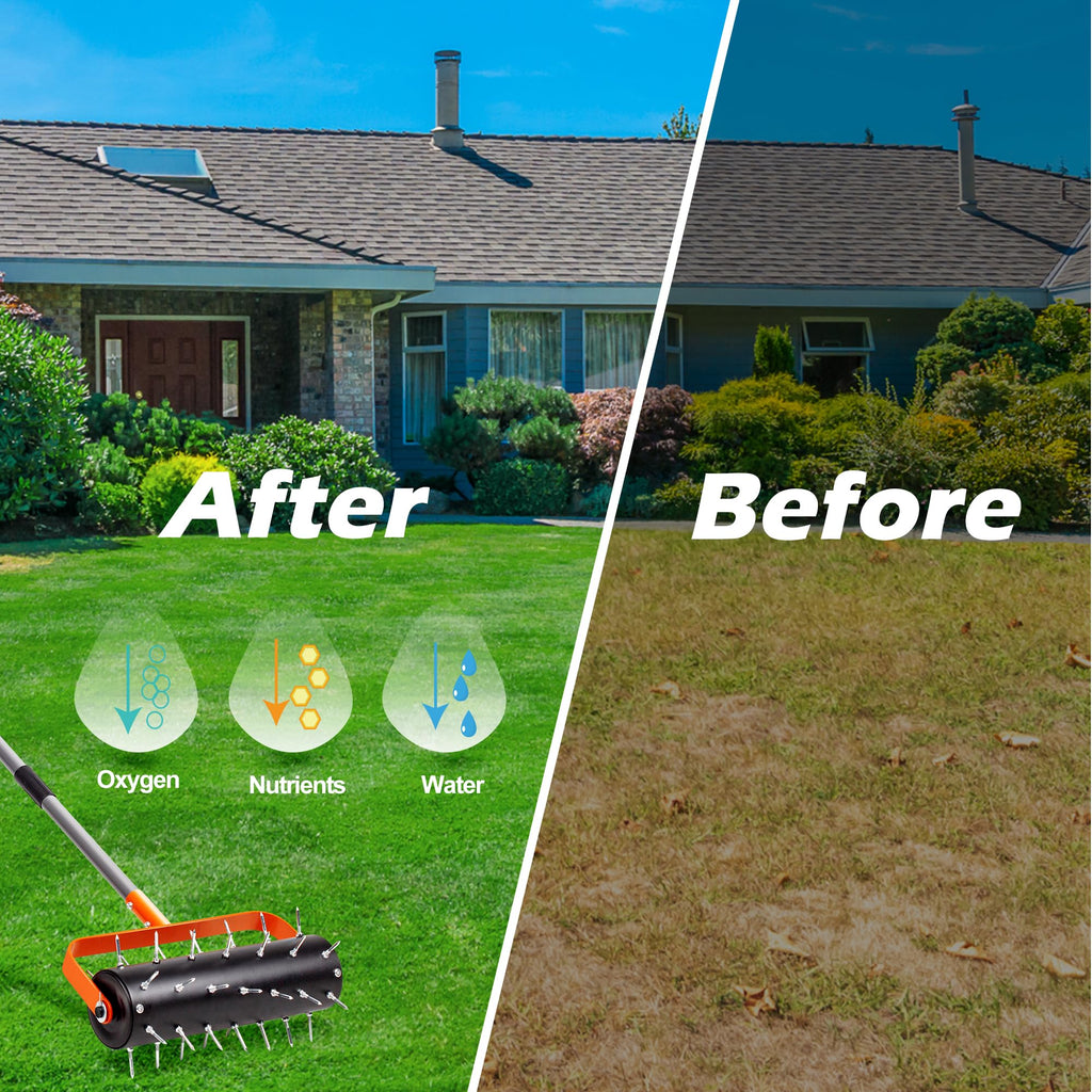 Walensee Rolling Lawn Aerator, Heavy Duty Manual Aerator with 42 Spikes