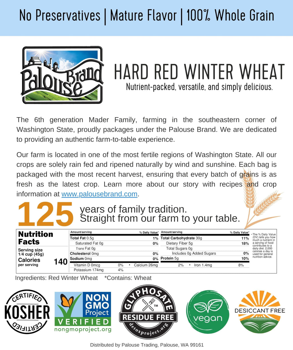Palouse Brand Certified Glyphosate Residue Free Hard Red Winter Wheat Berries | 10 LBS | Family Farmed in Washington State | Non-GMO Project Verified | Certified Kosher Parve Bag