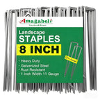 AMAGABELI 8 Inch 200 Pack Galvanized Landscape Staples 11 Gauge Anti-Rust Heavy Duty Garden Stakes Plant Cover Spikes U-Shaped Sod Pins Fence Stakes for Weed Barrier,Irrigation Tubing,Lawns,Decoration