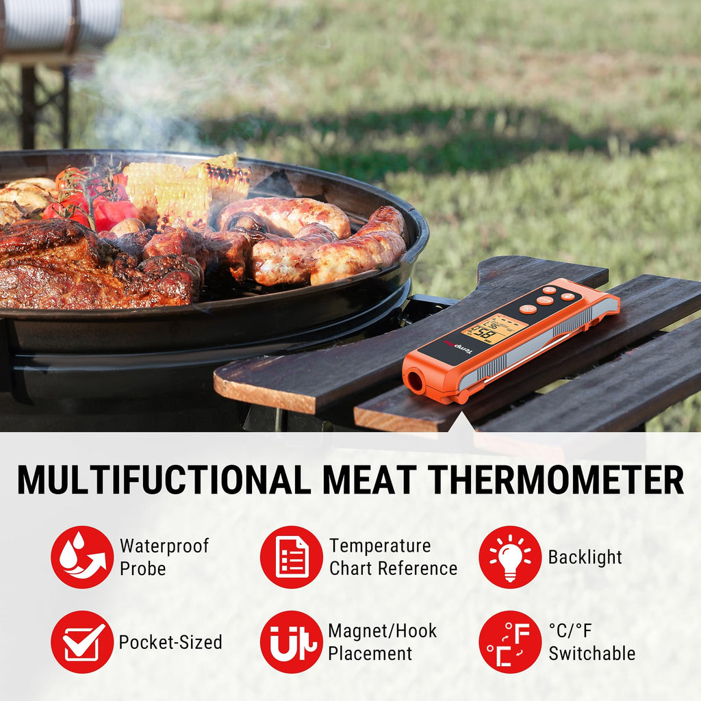 TempPro TP420 2-in-1 Instant Read Thermometer for Cooking, Infrared Thermometer with Meat Probe, Non-Contact Laser Meat Thermometer for Griddle Grill Pizza Oven HVAC Pool (Previously ThermoPro)