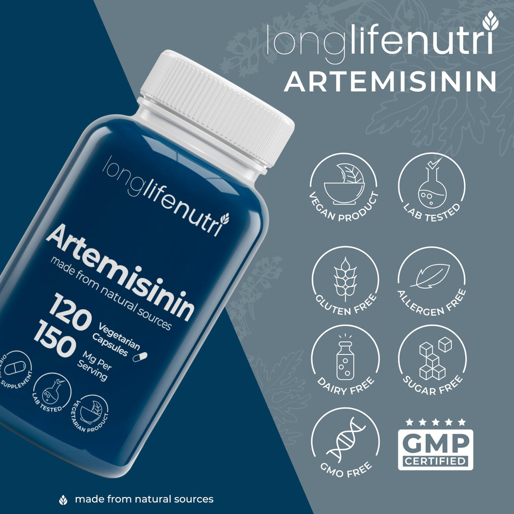 LongLifeNutri Artemisinin 150mg - Extracted from Sweet Wormwood, 120 Vegetarian Capsules, Organic Artemisia Annua Supplement for Daily Detox, 4-Months Supply, GMP Certified, Made in USA