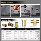 Pressure Rivet Nut Tool Kit, 430Pcs Metric Rivet Nut Combination (M8/M6/M5/M4/M3), Suitable for Furniture, Decoration, Automotive, Marine and Industrial Applications