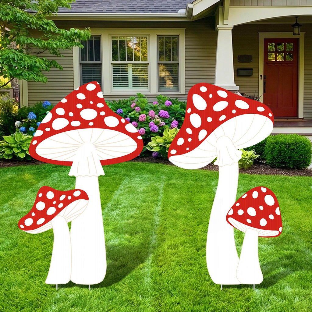 Panelee Wonderland Party Decorations, Mushroom Sign Yard Decoration with Stakes, Large Wonderland Mushroom Photo Background Decor for Indoor Outdoor Lawn Garden Woodland Birthday Tea Party Supplies