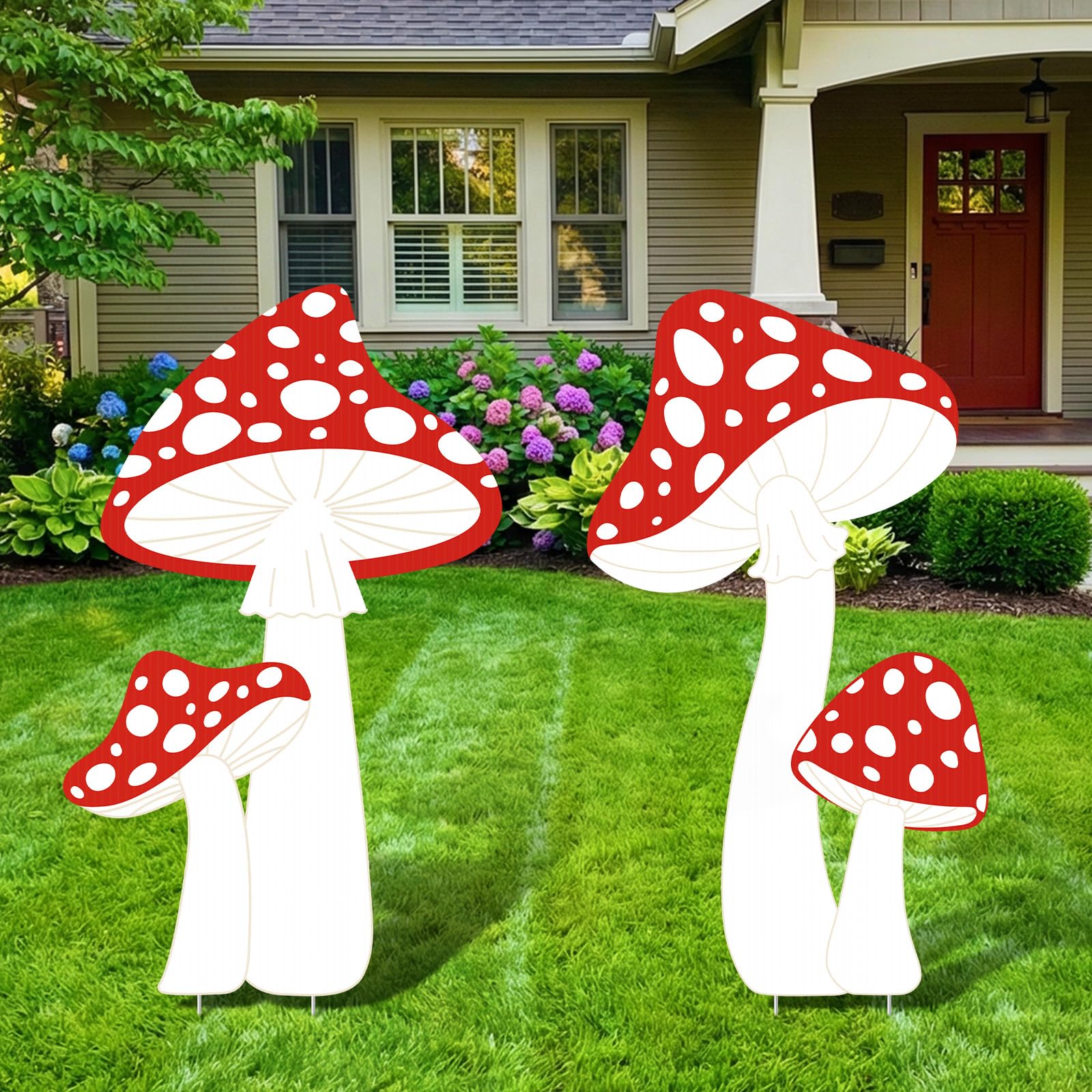 Panelee Wonderland Party Decorations, Mushroom Sign Yard Decoration with Stakes, Large Wonderland Mushroom Photo Background Decor for Indoor Outdoor Lawn Garden Woodland Birthday Tea Party Supplies
