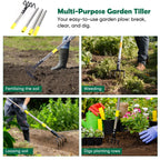 Garden Hand Tiller Cultivator, 4-Tine Adjustable Long Handle