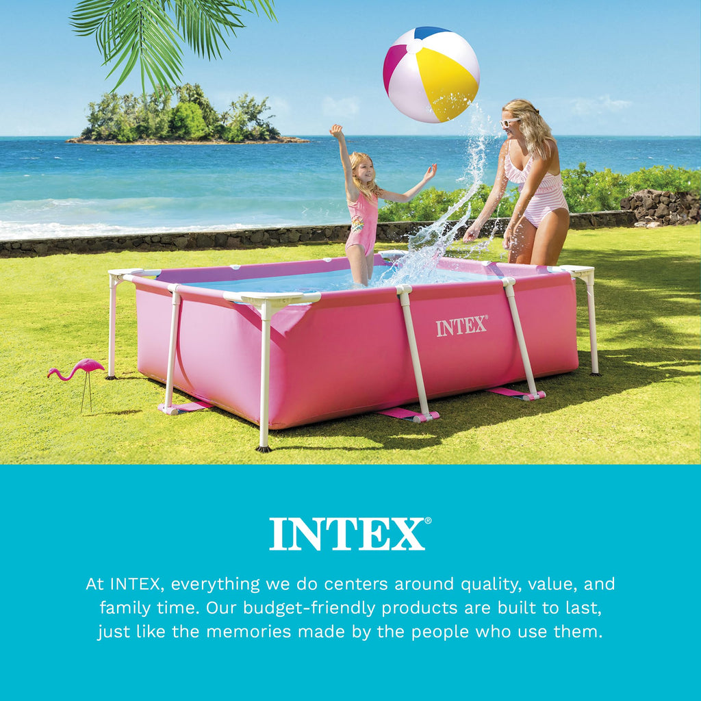 INTEX 28035E Pool Cover: for 8.5ft x 5.3ft Rectangular Metal Frame Pools – Includes Rope Tie – Drain Holes – 12in Overhang – Snug Fit