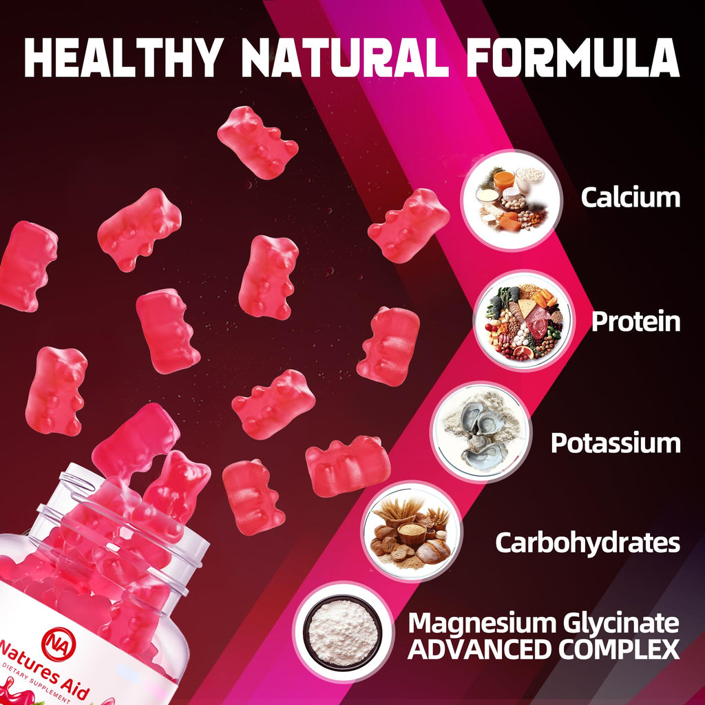 Magnesium Glycinate Gummies 1000mg - Sugar Free Magnesium Potassium Supplement with Vitamin D, B6, CoQ10 for Calm Mood & Sleep Support - 180 Raspberry Gummies.