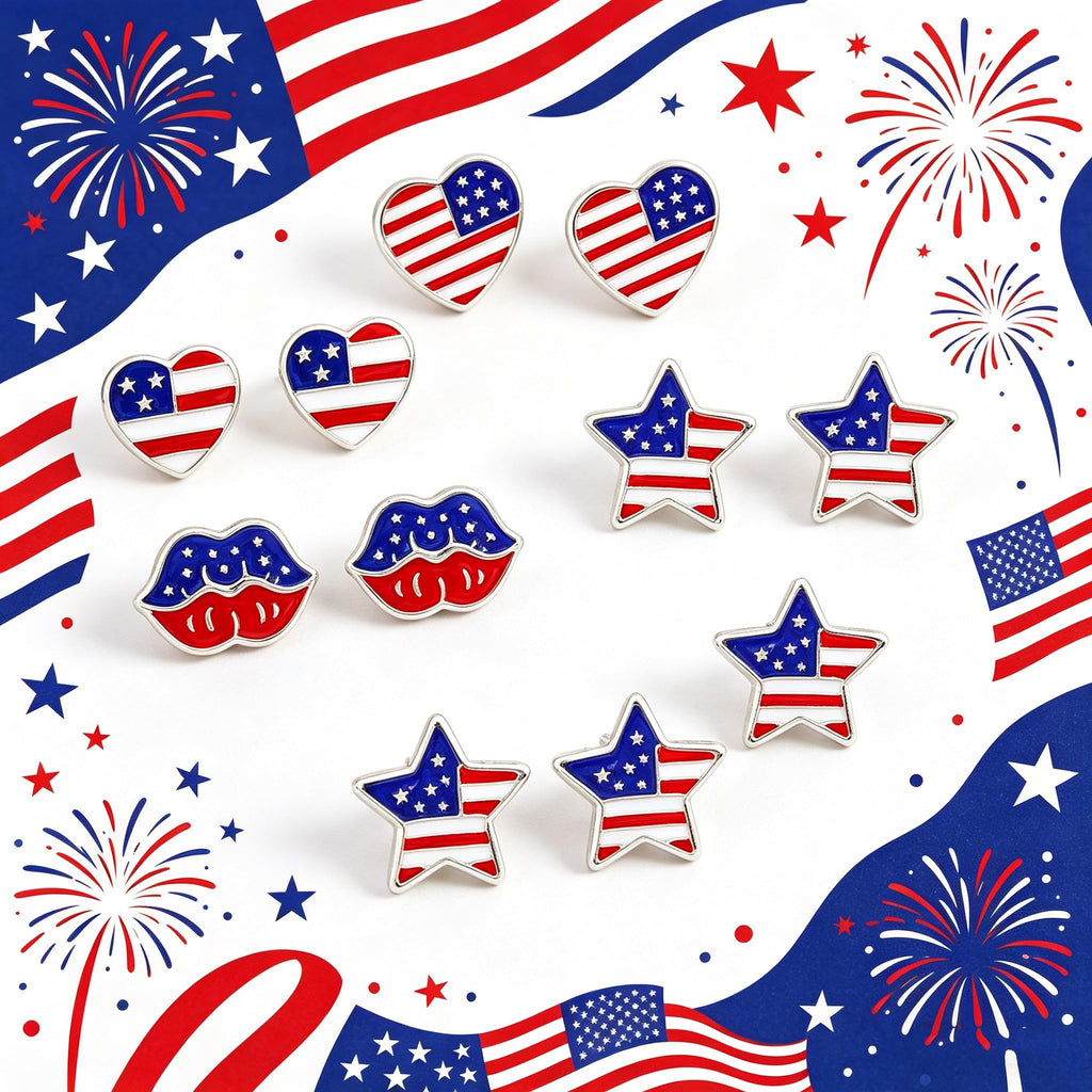 MALOYANVE 12 Pairs 4th of July Stud Earrings for Women Dainty Red Blue Star American Flag Butterfly USA Patriotic Studs Independence Memorial Day Earrings Party Favor Decor Accessory Jewelry Gifts (12 Pairs 4th of July Earrings)