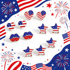 MALOYANVE 12 Pairs 4th of July Stud Earrings for Women Dainty Red Blue Star American Flag Butterfly USA Patriotic Studs Independence Memorial Day Earrings Party Favor Decor Accessory Jewelry Gifts (12 Pairs 4th of July Earrings)