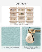 Vlando Jewelry Travel Case,Travel Jewelry Organizer with Clear Velvet Jewelry Bags 12Pcs Zipper Pouch for Women Girl Trendy Stuff Gift-Lake Blue