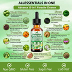 Wormwood Black Walnut Clove Cleanse Drops for Human, 15-in-1 Triple-Action Gut Detox & Digestive Wellness Organic Liquid Tincture w. Soursop PAU DArco Oil of Oregano, Elimination Detox Cleanse