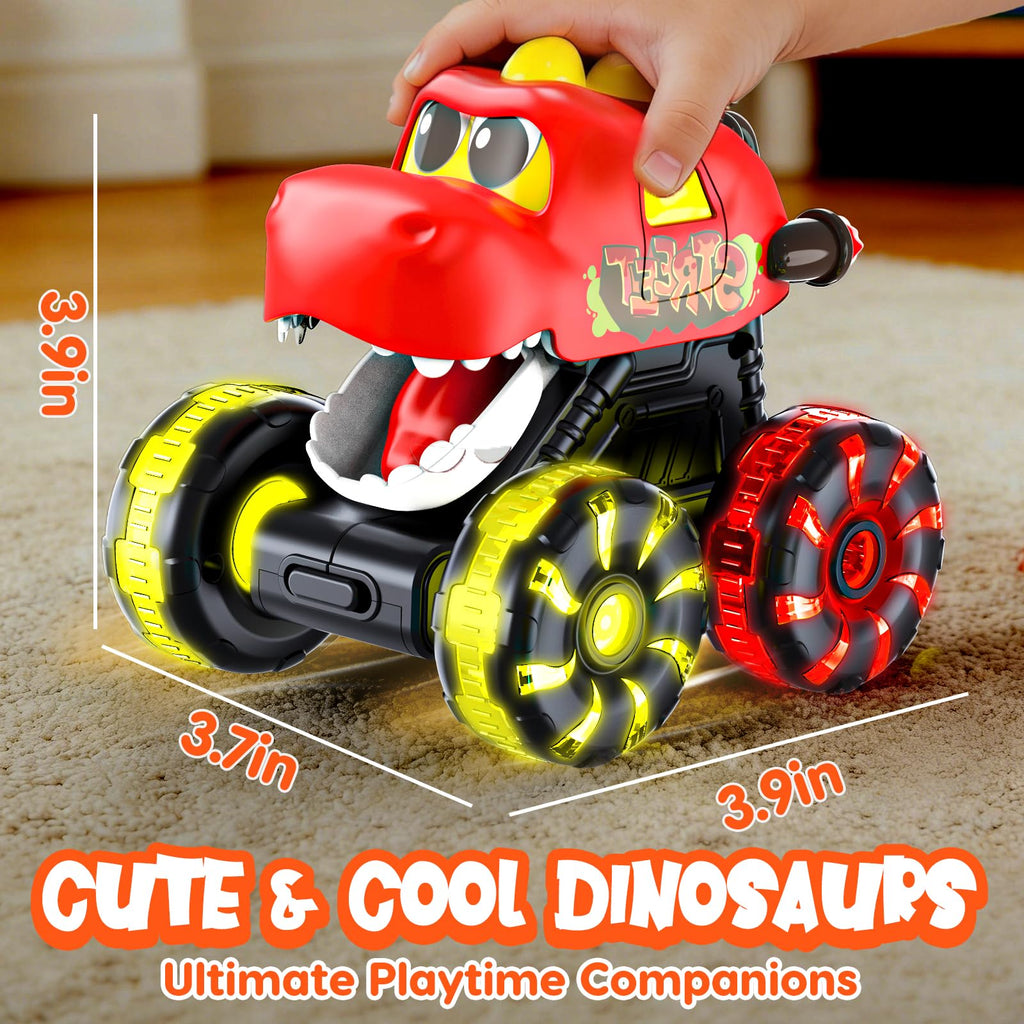 Monster Truck Toys Dinosaur Cars, Press and Go Light Up Cars for Toddlers