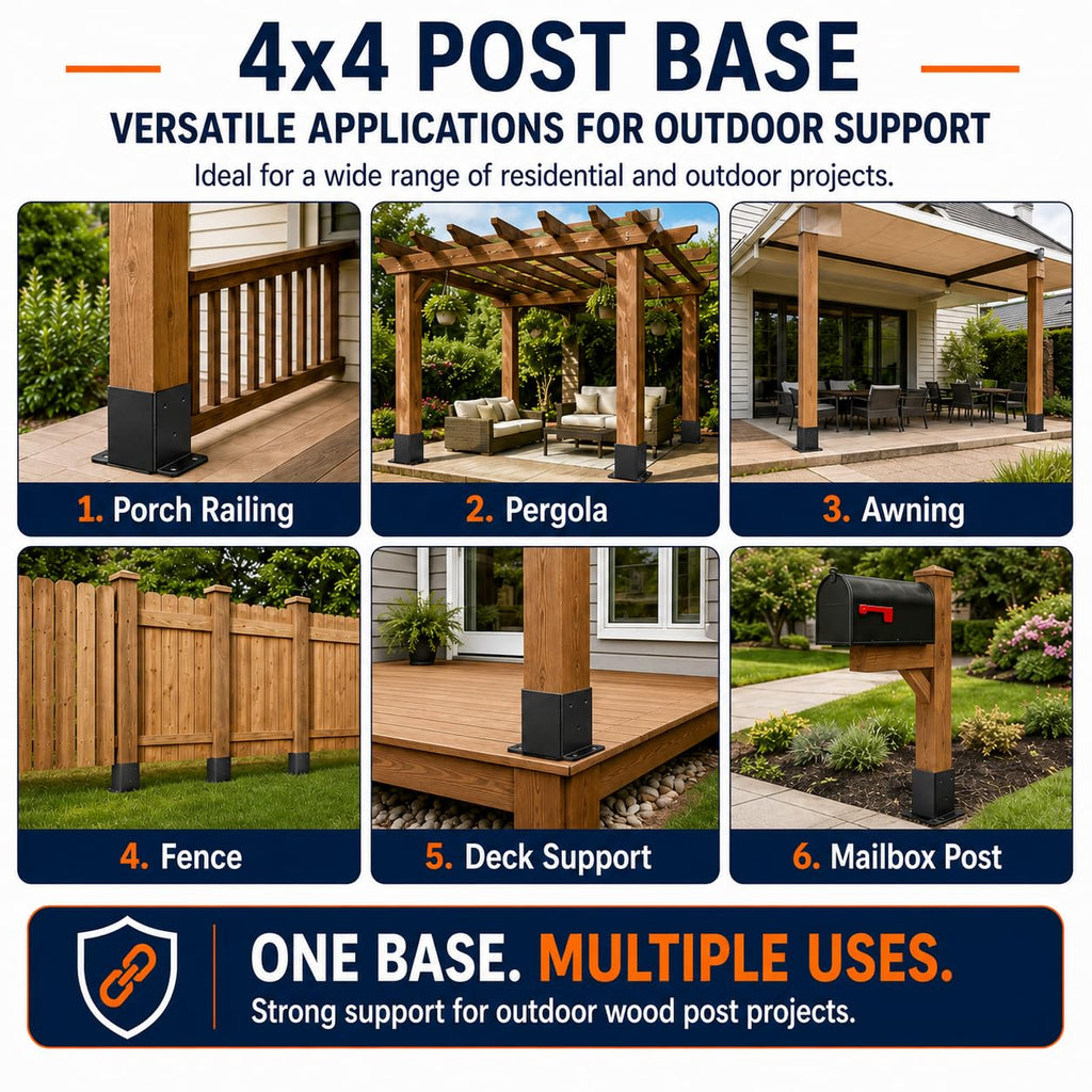 ORIGLE 4x4 Post Base, 4x4 Post Bracket 8PCS, Inner Size 3.6x3.6 inch Fence Post Anchor, Wood Post Brackets for Pavilion Deck Railing Support Deck Base Plate