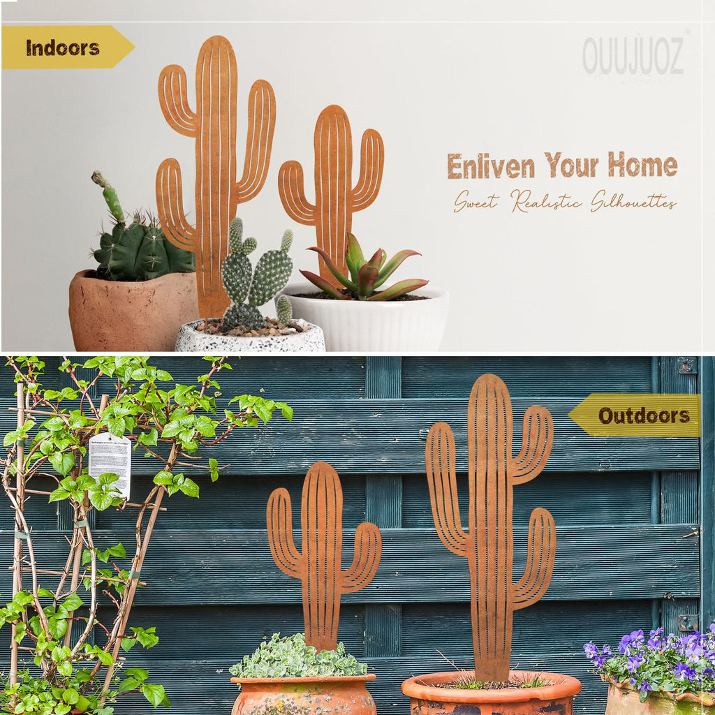 2pcs Metal Cactus Outdoor Decor,Metal Plants Prickly Pear Cactus,Desert Steel Yard Art, Garden Decor、Lawn Decoration
