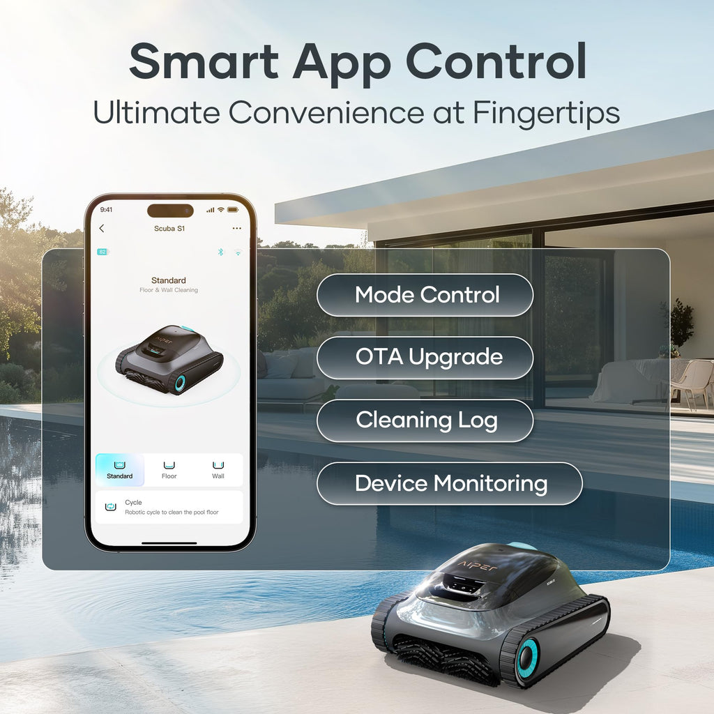 (2026 Upgrade) Aiper Scuba S1 Robotic Pool Cleaner, Wall & Waterline Cleaning, Double Filtration, Extended 180-Min Battery Life, Smart Navigation, App Support, OTA Upgrade