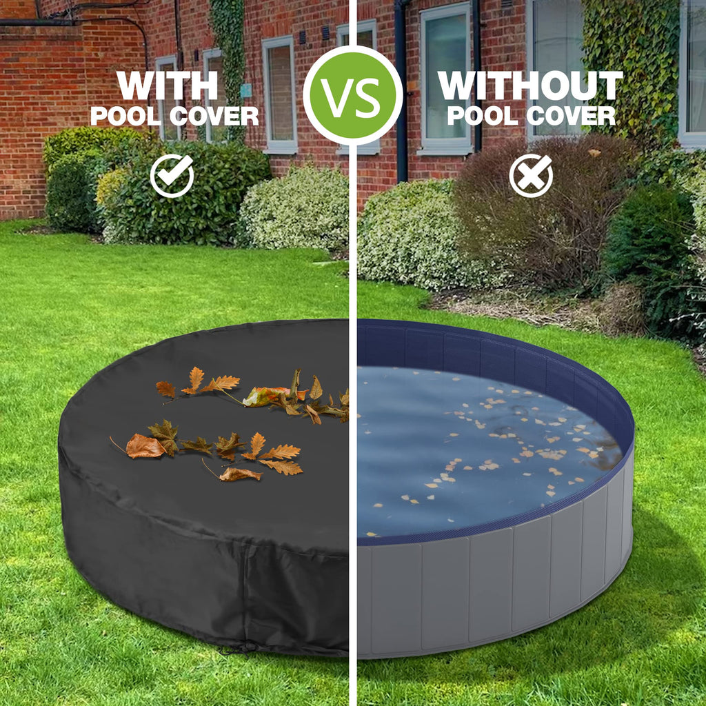 Niubya Round Dog Pool Cover, Foldable Pet Swimming Pool Cover, Waterproof Dustproof and Washable Pool Protective Cover with Drawstring Design, 64 x 12 Inches