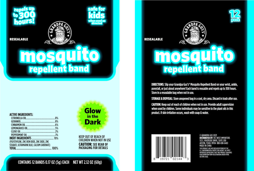 Grandpa Gus's Mosquito Repellent Bracelets - Wearable Bug Repellent Bands for Kids and Adults, DEET-Free, Plant-Based Essential Oils, Up to 300 Hours, Outdoor Activities, Camping and Hiking, 24 Pack