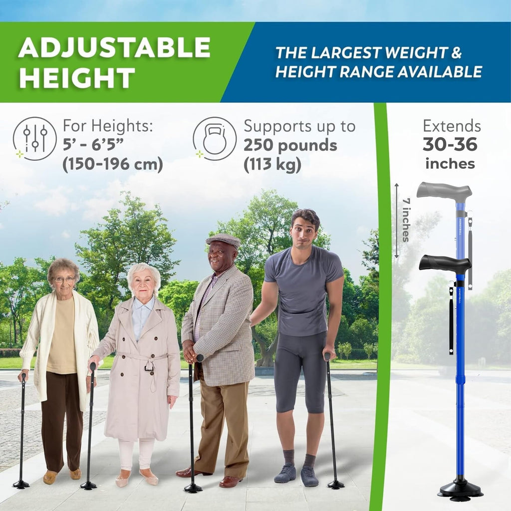 HONEYBULL Walking Cane for Men & Women Foldable, Adjustable, Heavy Duty, Free Standing, All Terrain, Collapsible Walking Sticks for Seniors & Adults (Blue)