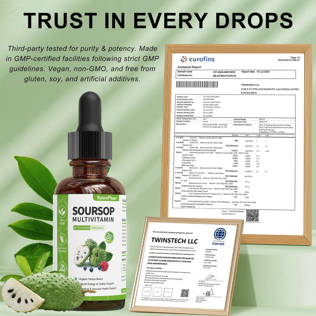 NaturePlanet Graviola Soursop Bitters Liquid Drops, 5000mg Soursop Fruit & Leaf Extract + 10 Bitters Botanicals for Immune Support Digestive Health Antioxidant Boost丨 Vegan 2 Fl Oz