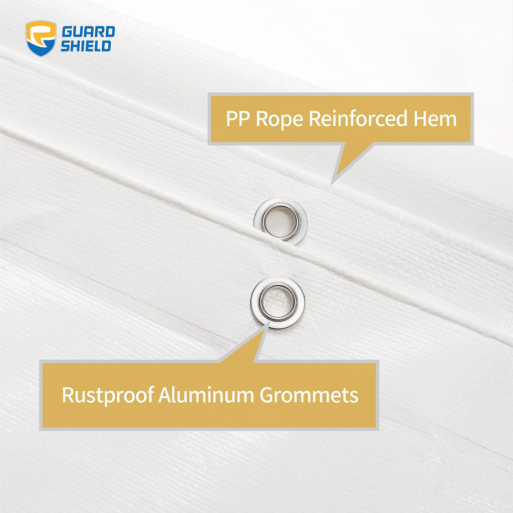GUARD SHIELD Heavy Duty Tarp 16x20 Feet White Multi Purpose Thick Waterproof Poly Tarp Cover 10mil