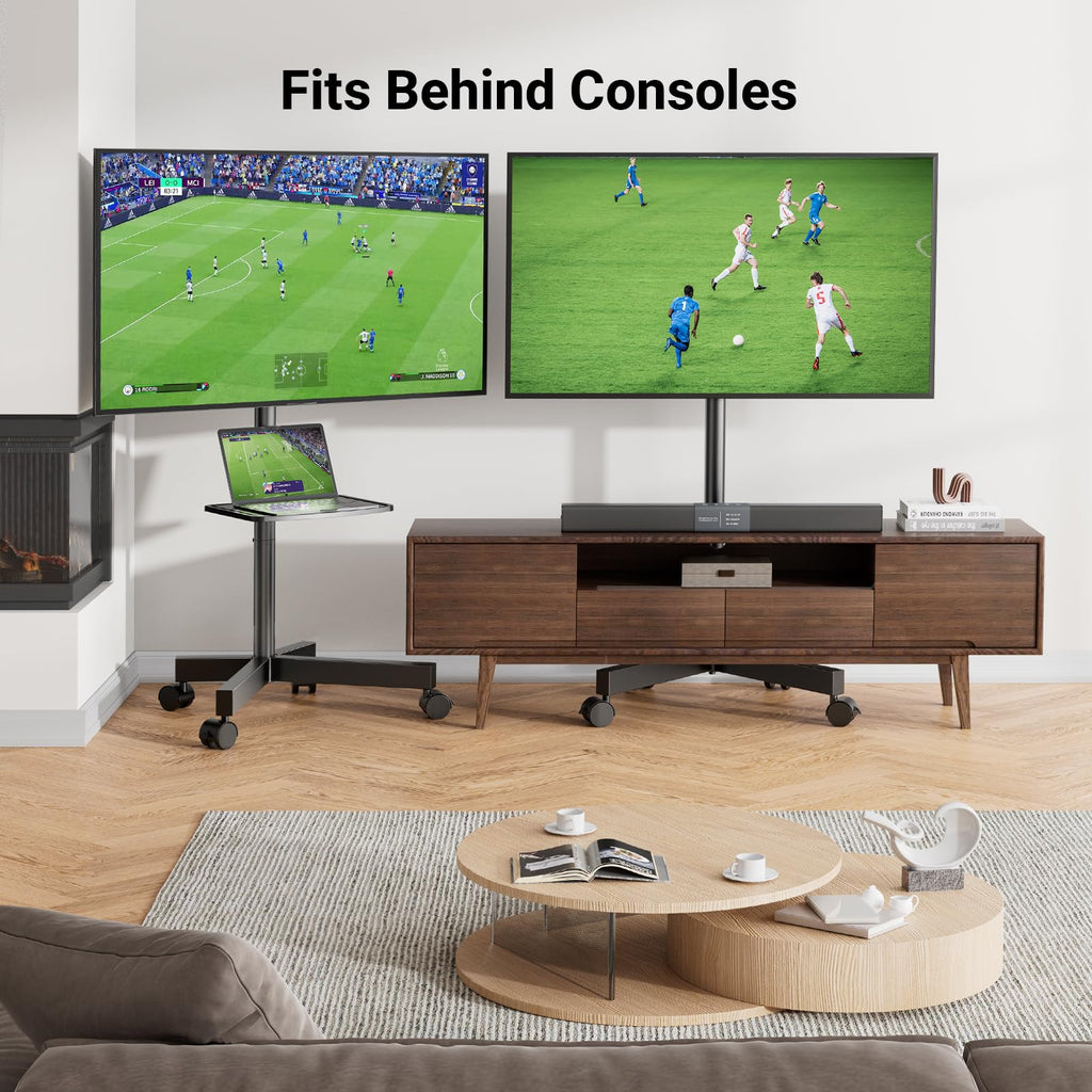 PERLESMITH Rolling TV Stand, Mobile TV Stands for 23-65 Inch LCD LED TVs, Tilt TV Stand Wheels Holds up to 88Lbs, Portable Outdoor TV Cart for Bedroom with Shelf, Max VESA 400x400mm PSTVMC06
