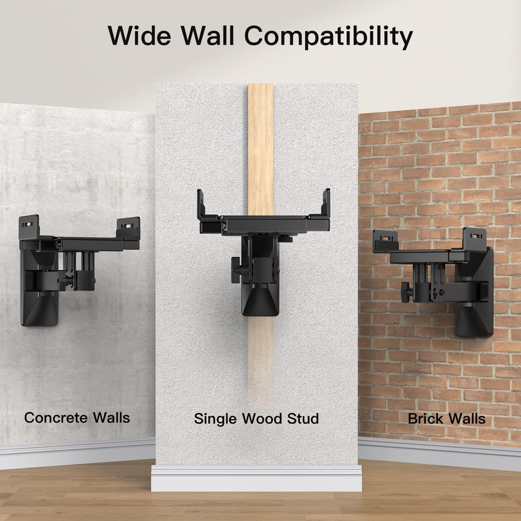 Pipishell Speaker Wall Mounts, Dual Side Clamping Bookshelf Mounting Bracket, Speaker Mounts for Surround Sound, Bookshelf Speakers up to 55 lbs, 1 Pair