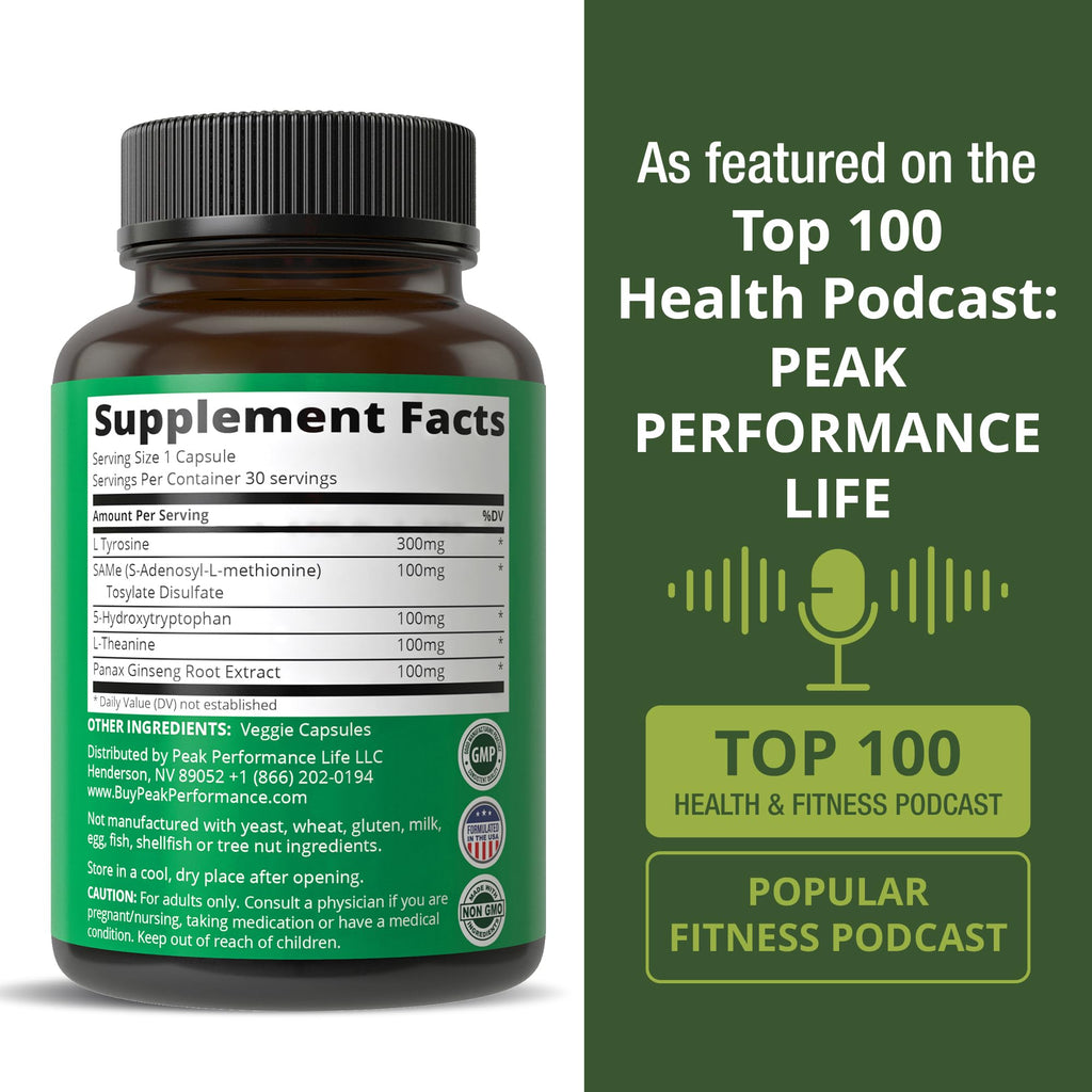Peak Performance Mood Support Capsule Supplement with 5 Top Ingredients