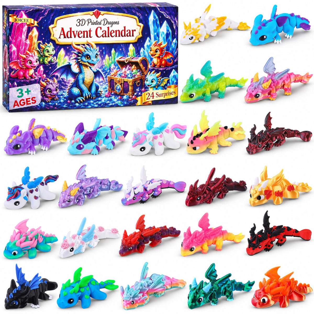 JOICEE 2026 Christmas Advent Calendar with Mini 3D Printed Dragon Animals