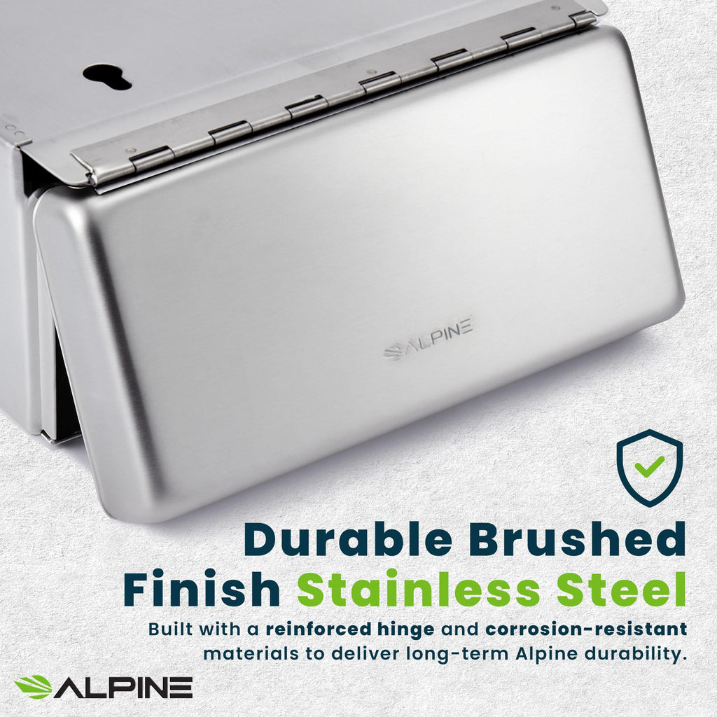 Alpine Sanitary Napkin Receptacle – Wall Mounted Tampon Holder For Bathroom Provides Clean & Odor-Free Restroom for Home, Office & Public Restrooms (Stainless steel)