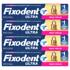 Fixodent Ultra Max Hold Denture Adhesive Cream, 2.2 oz (4-Pack) – Strong False Teeth Glue and Secure Dental Adhesive for Full or Partial Plates, Prevent Food Slipping