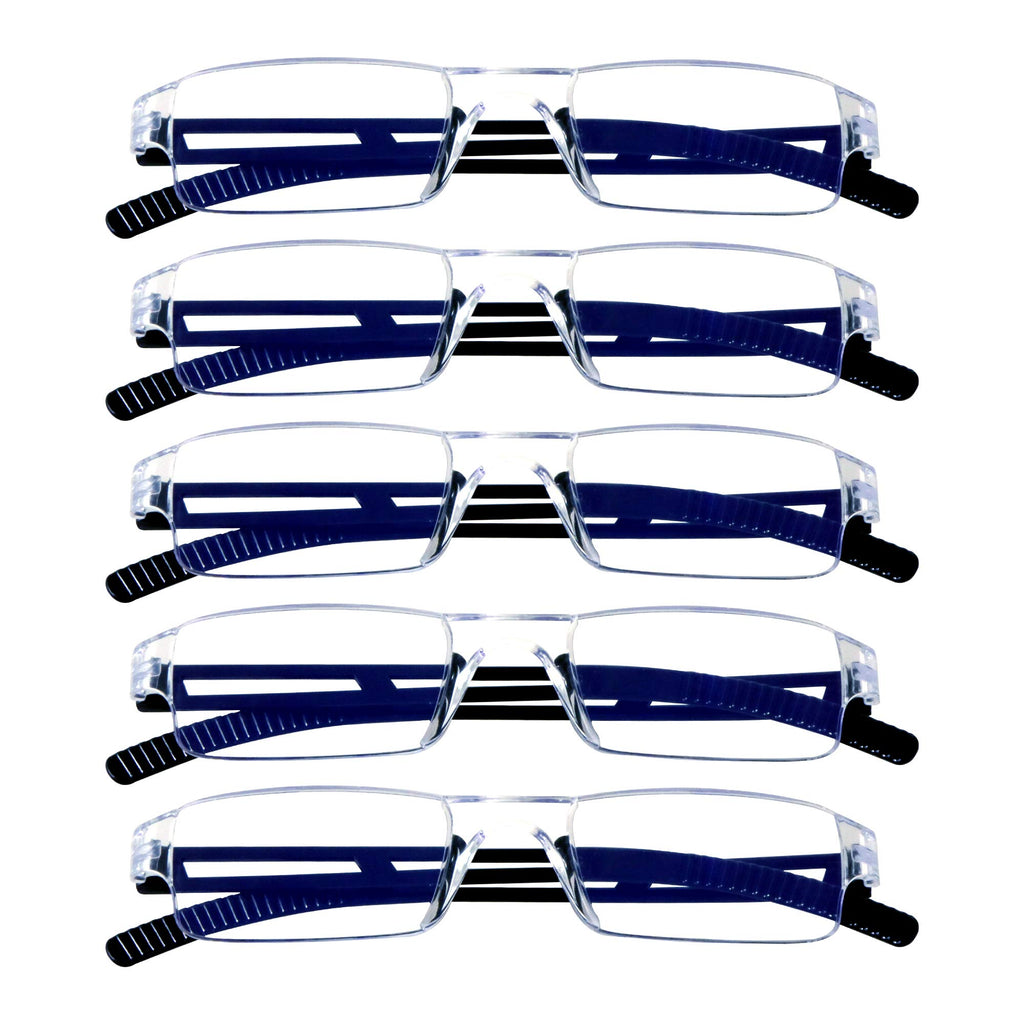 VisionGlobal 5 Pairs Reading Glasses, Blue Light Blocking Glasses, Computer Reading Glasses for Women and Men, Fashion Square Eyewear Frame (Black,+2.50 Magnification)