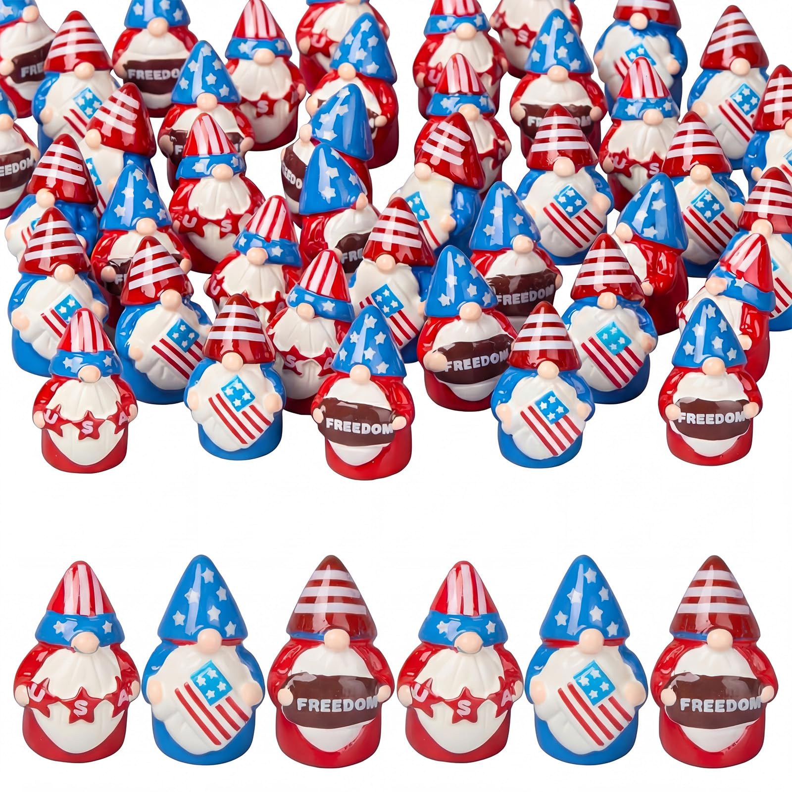 Geelin 60 Pcs Patriotic Gnomes Figurines Mini Red White Blue Gnomes Resin Ornament, Tiny Gnome Table Centerpieces Decorations for 250th Anniversary Independence Day Decor USA Party Favors