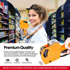 KPX Pricing Tag Gun, 8 Digits, 5150 White Labels, Yellow (Rectangular, Paper, 21*12 mm), One Touch Open System, Incl 3 Inker Rollers