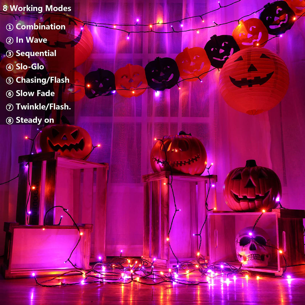 Joomer Orange Purple Halloween Solar Lights, 2Pack Total 144FT 400LED