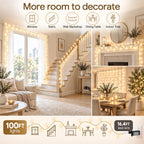 100+16.4FT Warm White Christmas Fairy Lights, Connectable String with Timer