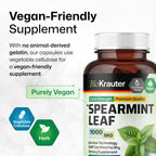 BIO KRAUTER® Spearmint Capsules for Skin Support - Vegan & Pure Spearmint Supplement 1000 mg - Used for Women’s Wellness & Digestive Support - No Fillers, Non-GMO - 50 Days of Supply, 100 Capsules