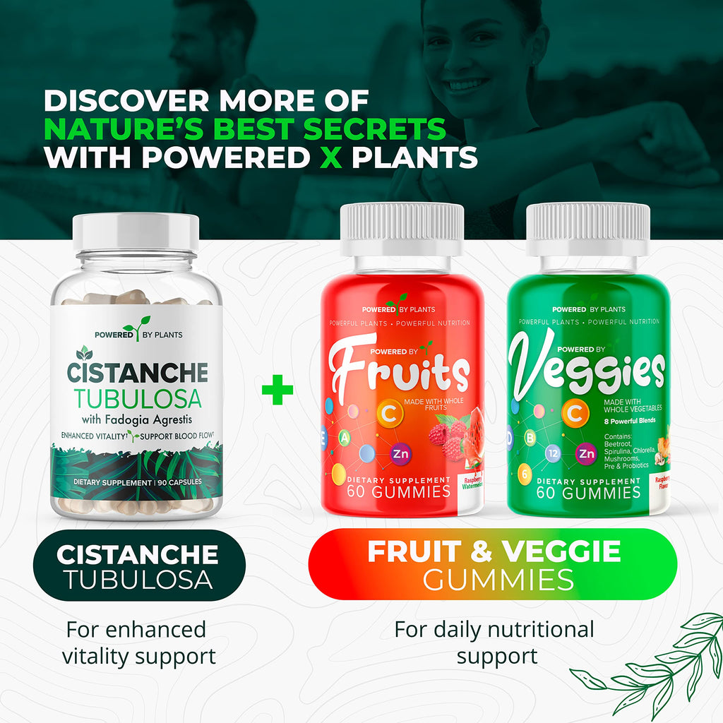 Cistanche Tubulosa with Fadogia Agrestis - Promotes Vitality - Natural Supplements for Men & Women with Bioperine by Powered X Plants, 90 Servings