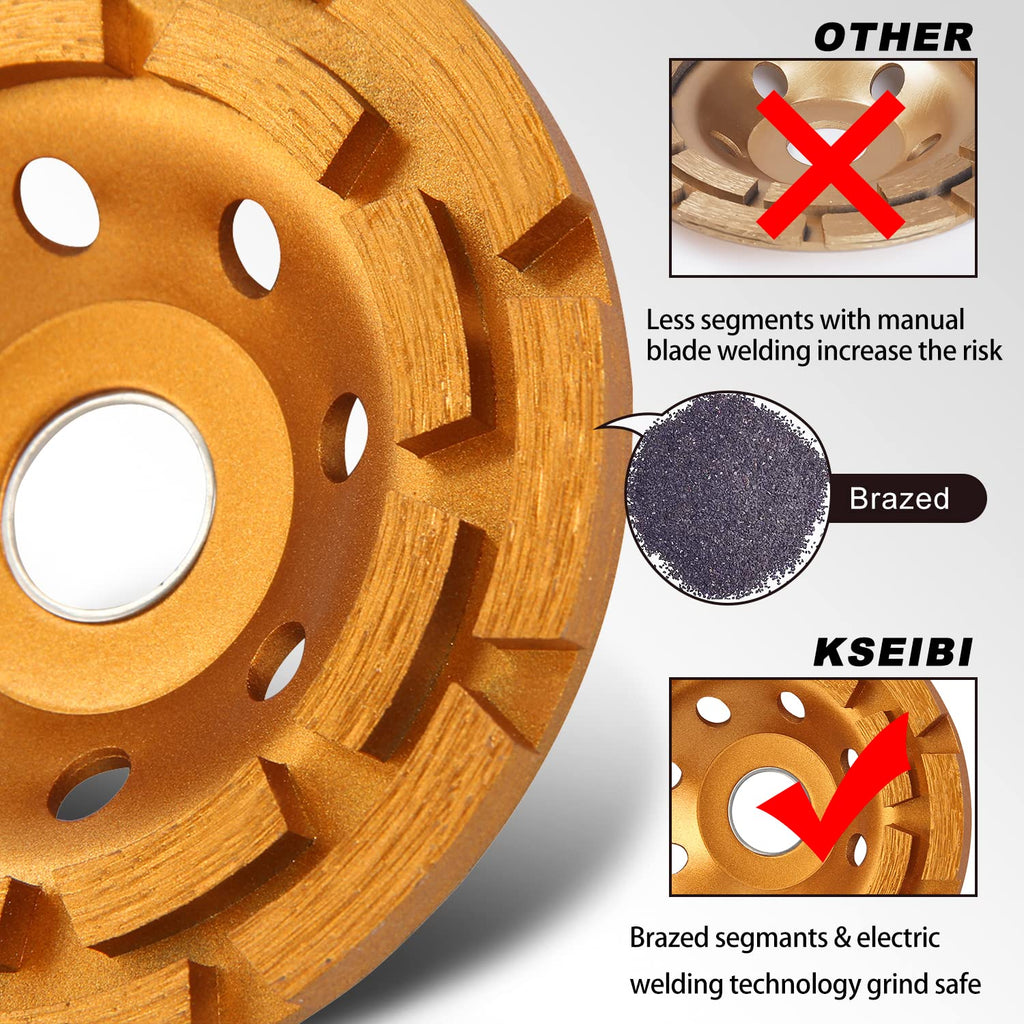 KSEIBI 644035 Diamond Concrete Grinding Wheel 5 inch for Polishing and Cleaning Stone Concrete Surface, Cement, Marble, Rock, Granite, and Thinset Removing, Angle Grinder Wheels Cup