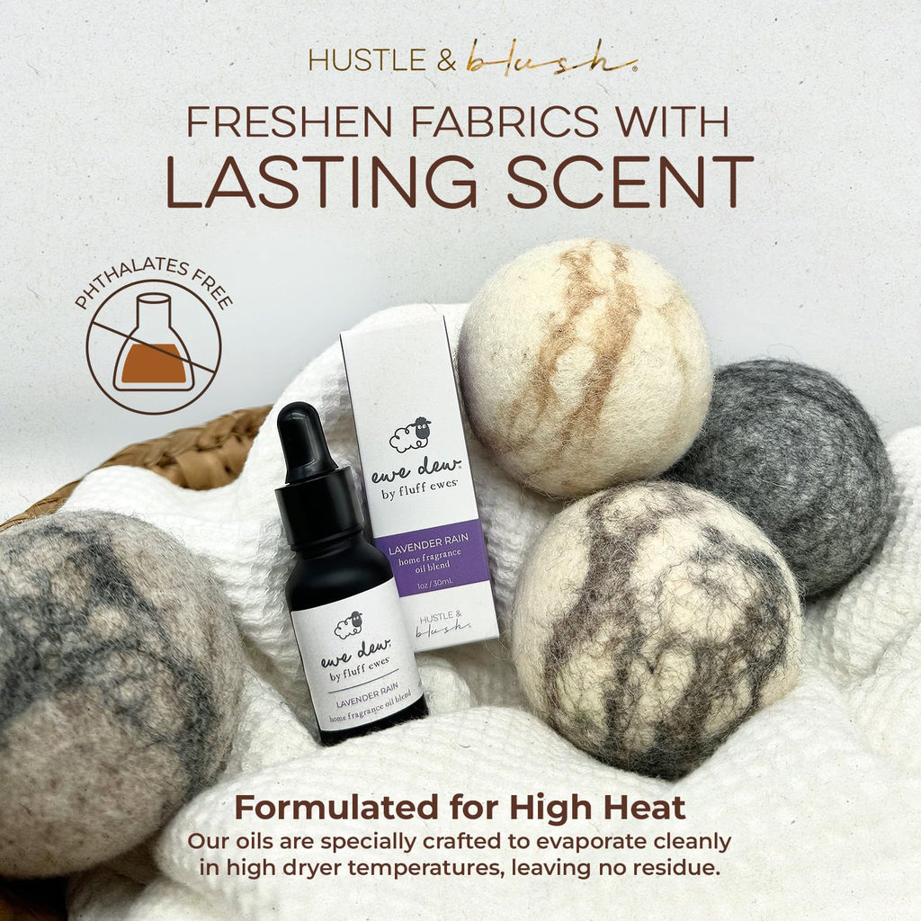 Hustle & Blush Essential Oil for Dryer Balls, 15ml Lavender Rain, Natural Laundry Fragrance, Long-Lasting Fresh Scent, Wool Dryer Balls Ideal for Diffusers, Candle Making, Multi-Use for Home & DIY