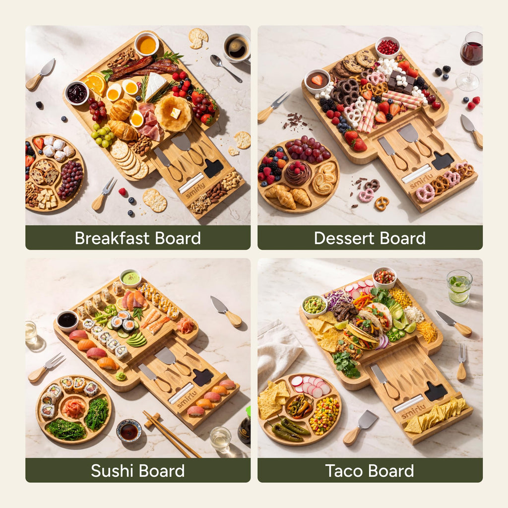 SMIRLY Charcuterie Board Set with Serving Accessories, Bamboo