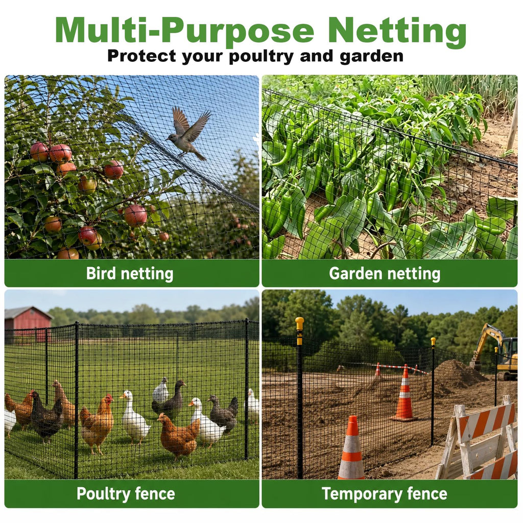 4x100FT Deer Fence Netting for Garden, 55GSM Plastic Mesh Temporary Fence