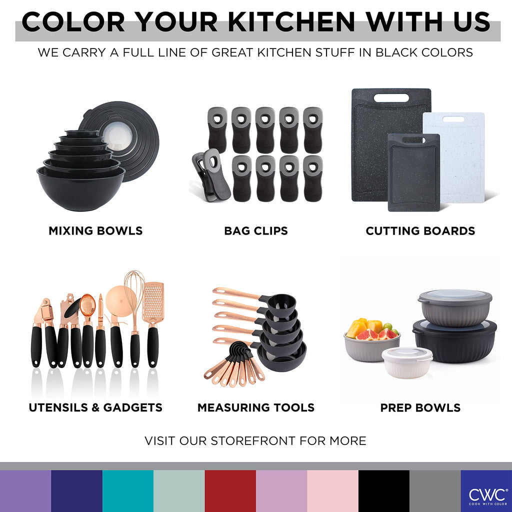 COOK WITH COLOR Prep Bowls with Lids- Wide and Deep Nesting Plastic Small Mixing Bowl Set with Lids, 12 Piece Set - Wide Bowls, Speckled Black