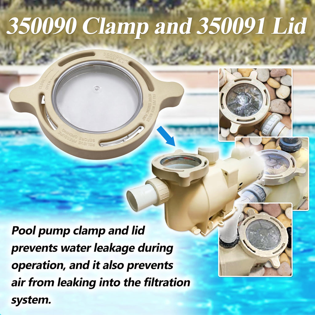 350090 Clamp and 350091 Lid Replacement for Superflo Inground Pool and Spa Pumps,Include O-ring,Complete Pool Pump Locking Ring Aftermarket Part.