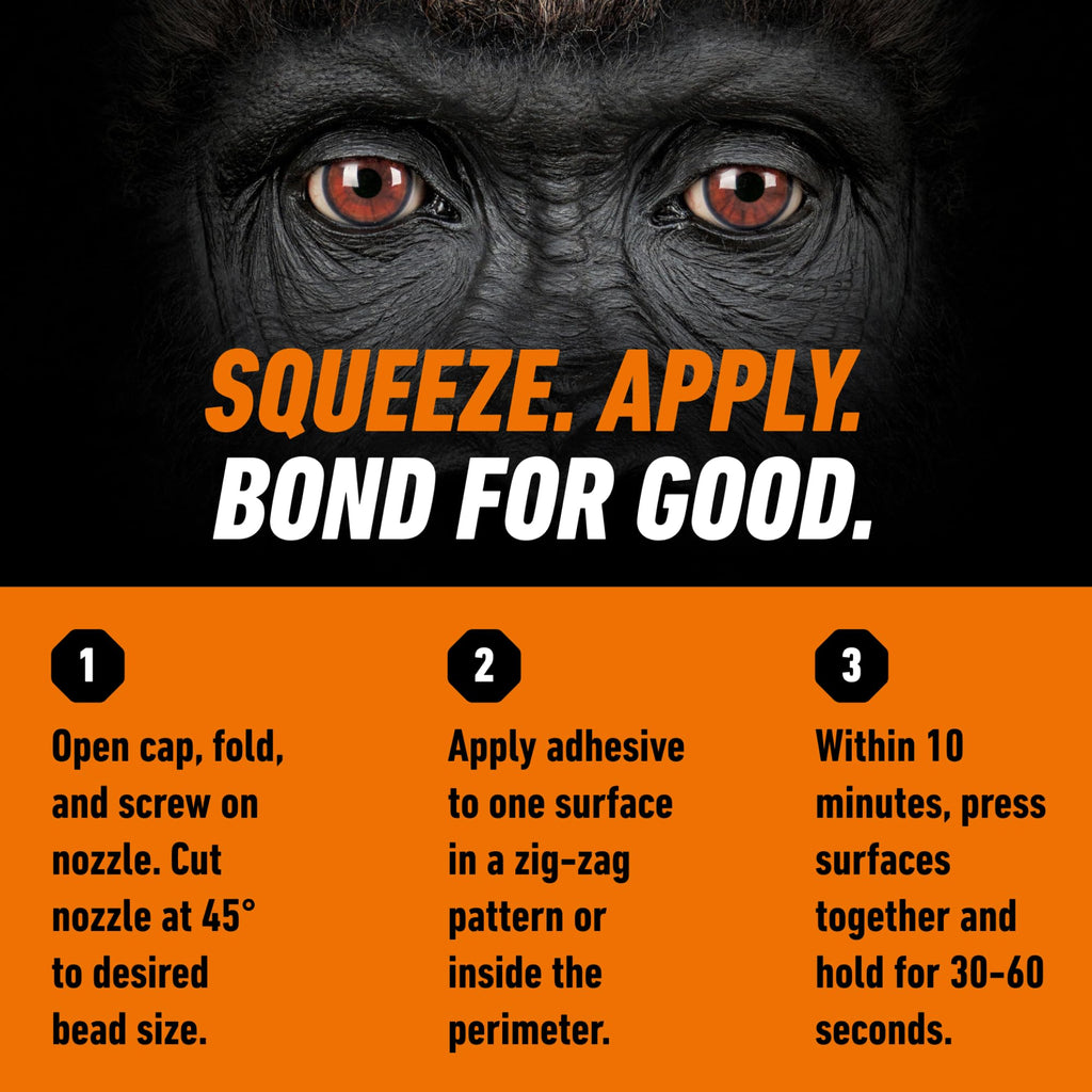 Gorilla Max Strength Construction Adhesive; Clear Glue; 7 Ounce Squeeze Tube (Pack of 1) - Gap Filling and Waterproof