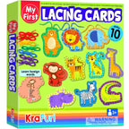 KRAFUN Safari Animal Preschool Arts & Crafts Lacing Kit, 10 Easy Lacing Cards for Toddlers Fine Motor Skills