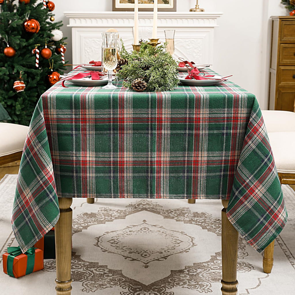 Romanstile Christmas Checkered Tablecloth Rectangle - 54 x 120 Inch - Green Buffalo Plaid Cotton Flannel Table Cloths, Xmas Winter Stain Resistant Washable Table Cover for Holiday/Party/Dining Decor