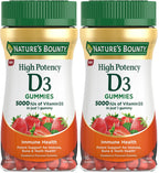 Nature's Bounty Vitamin D 5000 IU Gummies,Vitamin D3 High Potency Immune Support & Bone Health Supplement,5000 IU in 1 Gummy,Strawberry Flavor for Adults,60 Vegetarian Gummies (Pack of 2)