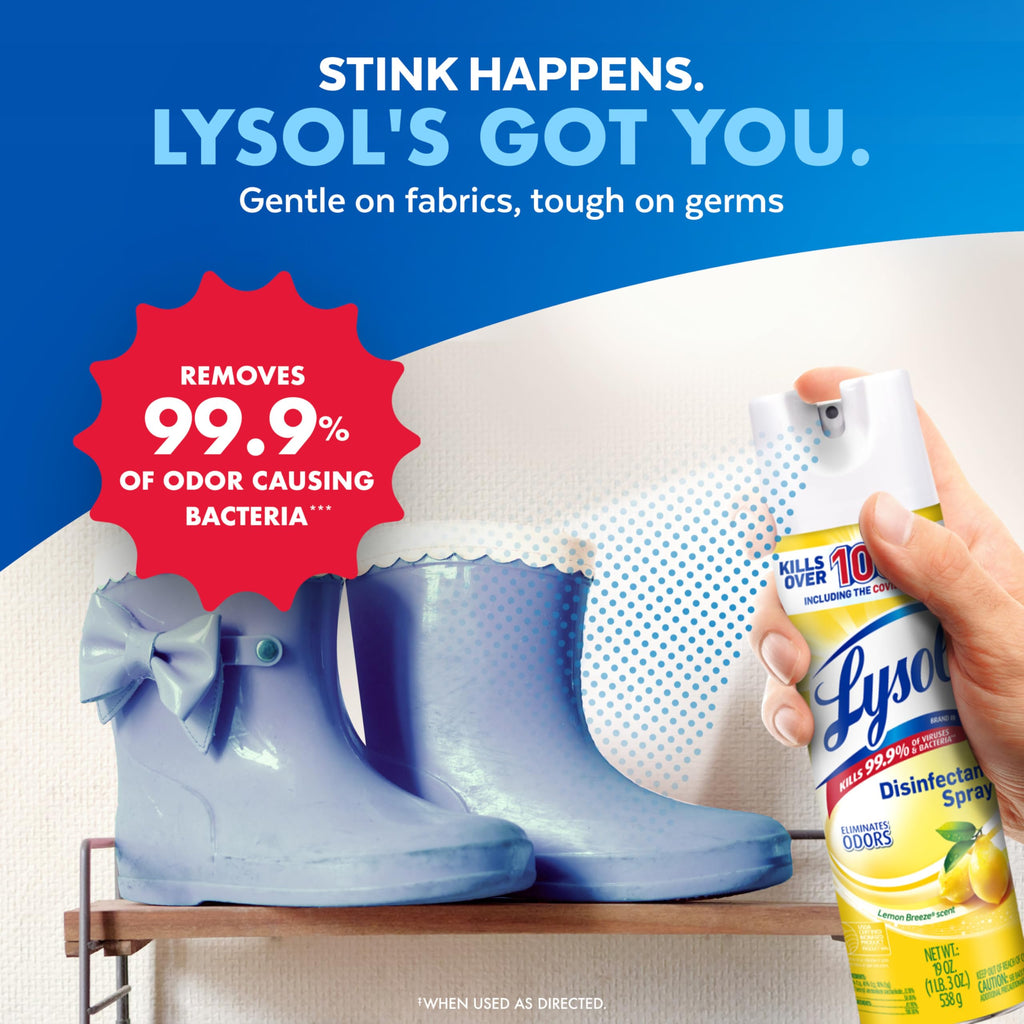 Lysol Disinfectant Spray, Sanitizing and Antibacterial Spray, For Disinfecting and Deodorizing, Lemon Breeze, 19 Fl Oz (Pack of 2)
