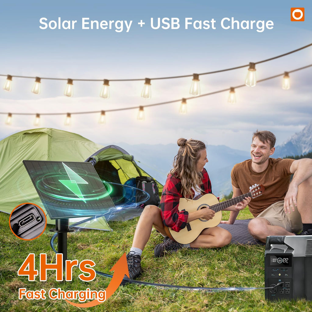 addlon 78FT(72+6) Solar String Lights Outdoor, Waterproof Solar Powered Outside Lights with Remote & USB Port, ST38 LED Shatterproof Bulbs, Dimmable Solar Light for Camping Backyard Porch